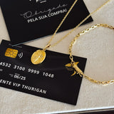 Colar Plaquinha Oval Jesus - Corrente Cadeado e Pulseira Veneziana Banhado A Ouro 18k