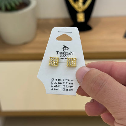 Brinco Quadrado Detalhado Cravejado Banhado A Ouro 18k