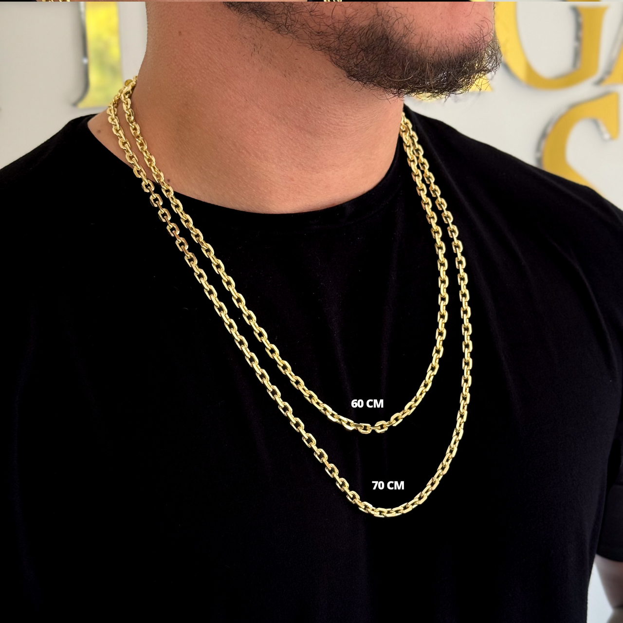 Corrente Cadeado 8mm 94gr Fecho Duplo Banhado A Ouro 18k