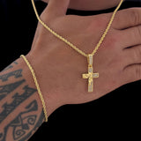 Colar Crucifixo Face De Cristo Cravejado P - Corrente e Pulseira Baiana Banhado A Ouro 18k