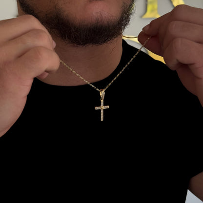 Colar Crucifixo Amarrado - Corrente Elo Português e Pulseira Elo Português Trevo Ônix Banhado A Ouro 18k