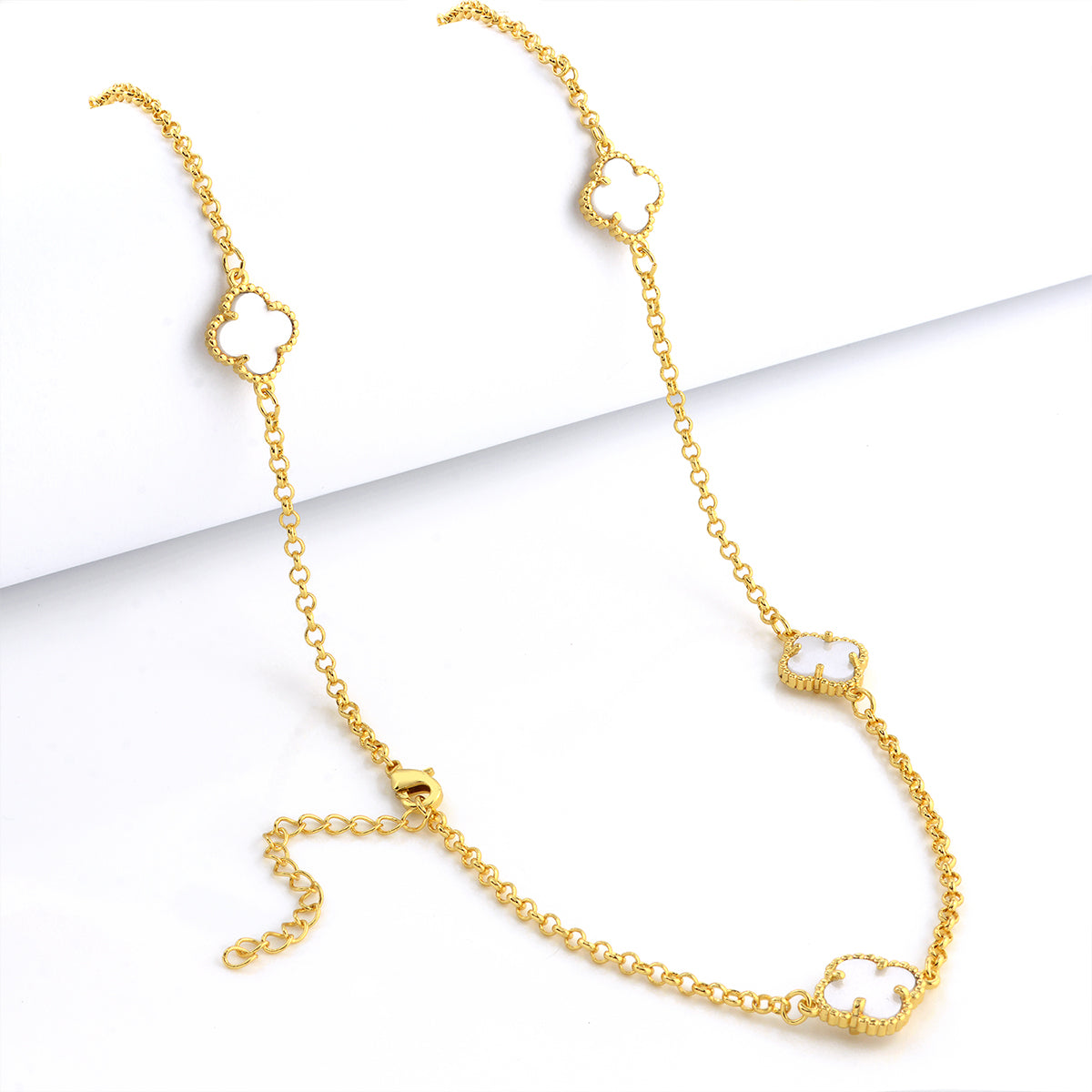 Corrente Elo Português 2mm Trevo Safira Banhado A Ouro 18k