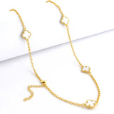 Corrente Elo Português 2mm Trevo Safira Banhado A Ouro 18k