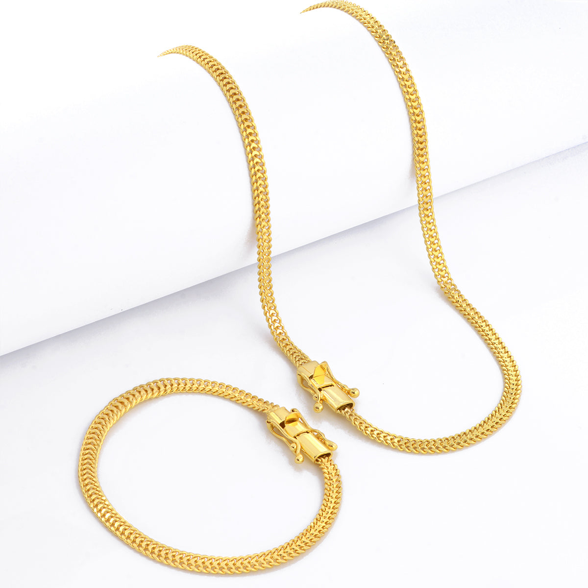 Kit Corrente e Pulseira Grumet Dupla 5mm Fecho Duplo Banhado A Ouro 18k
