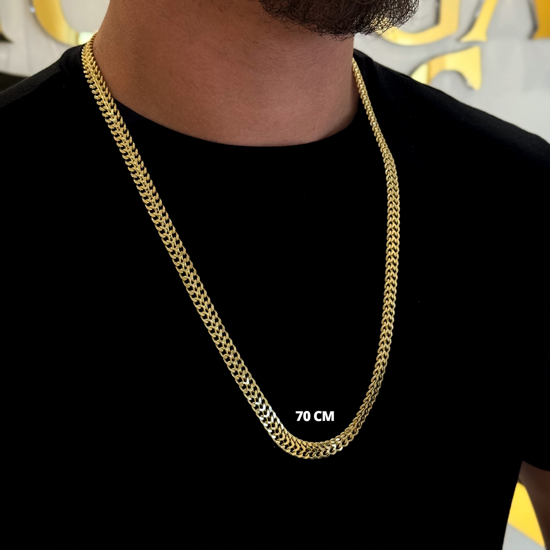 Kit Corrente e Pulseira Grumet Dupla 9mm Fecho Duplo Banhado A Ouro 18k