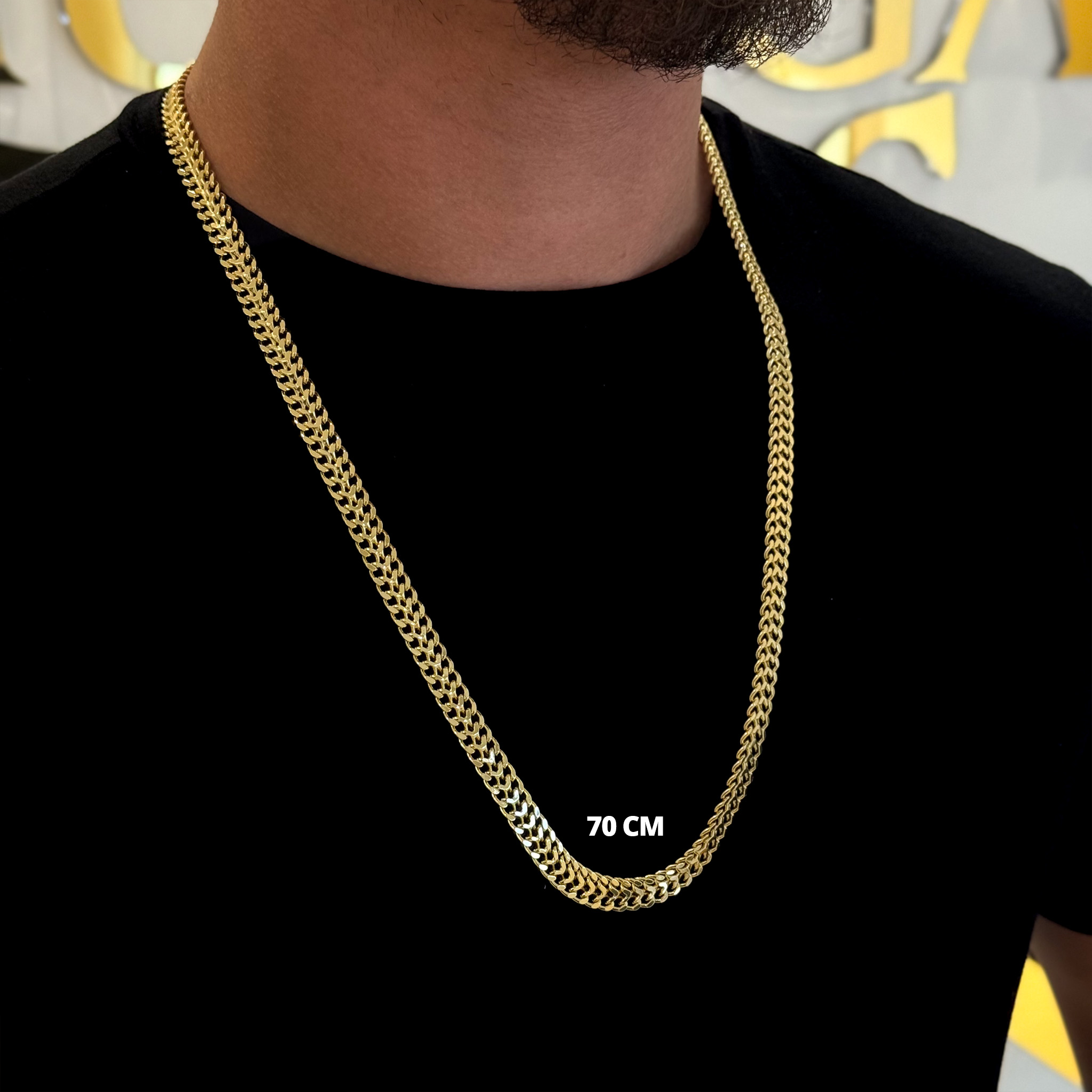 Kit Corrente e Pulseira Grumet Dupla 9mm Fecho Duplo Banhado A Ouro 18k