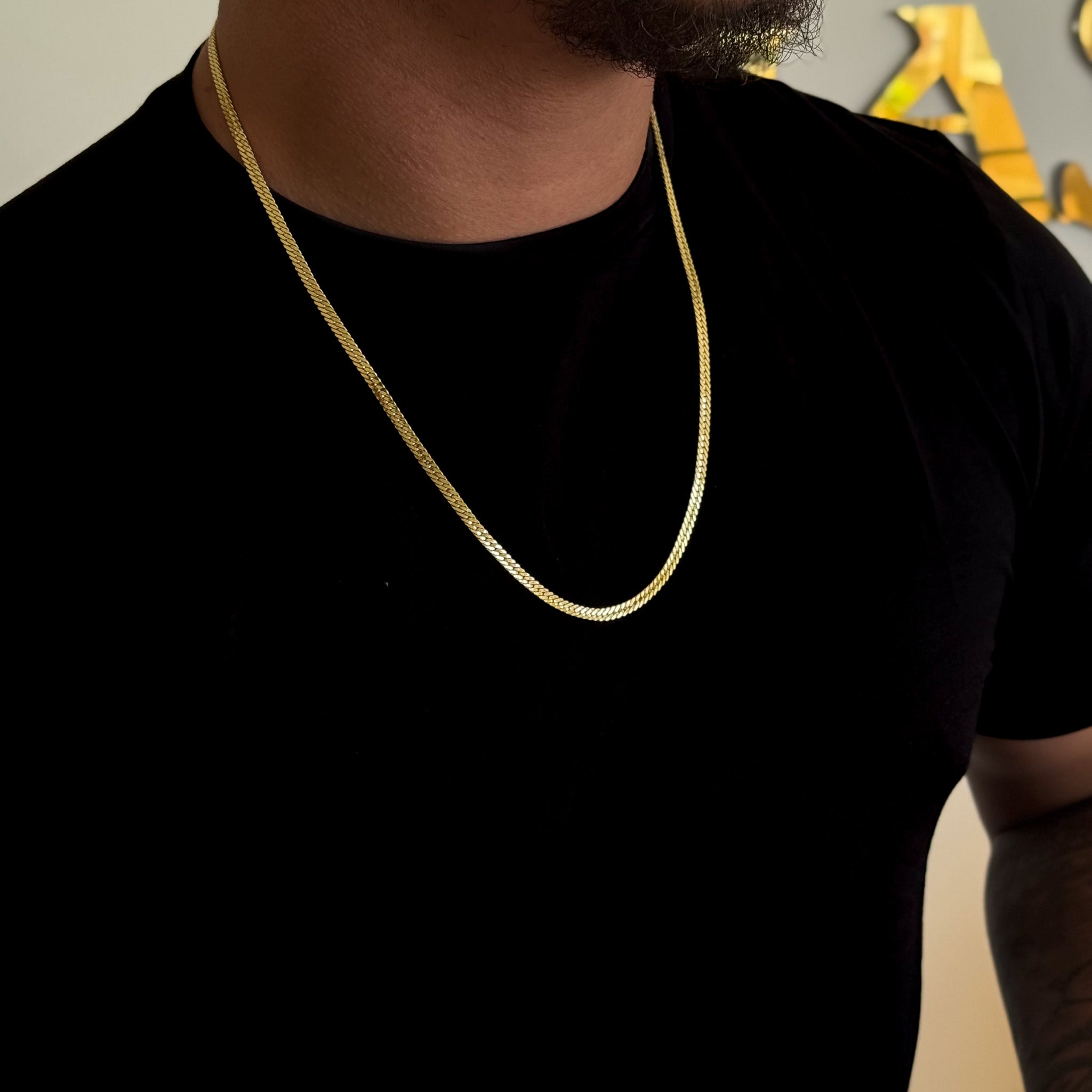 Kit Corrente e Pulseira Grumet Flat Detalhada Banhado A Ouro 18k
