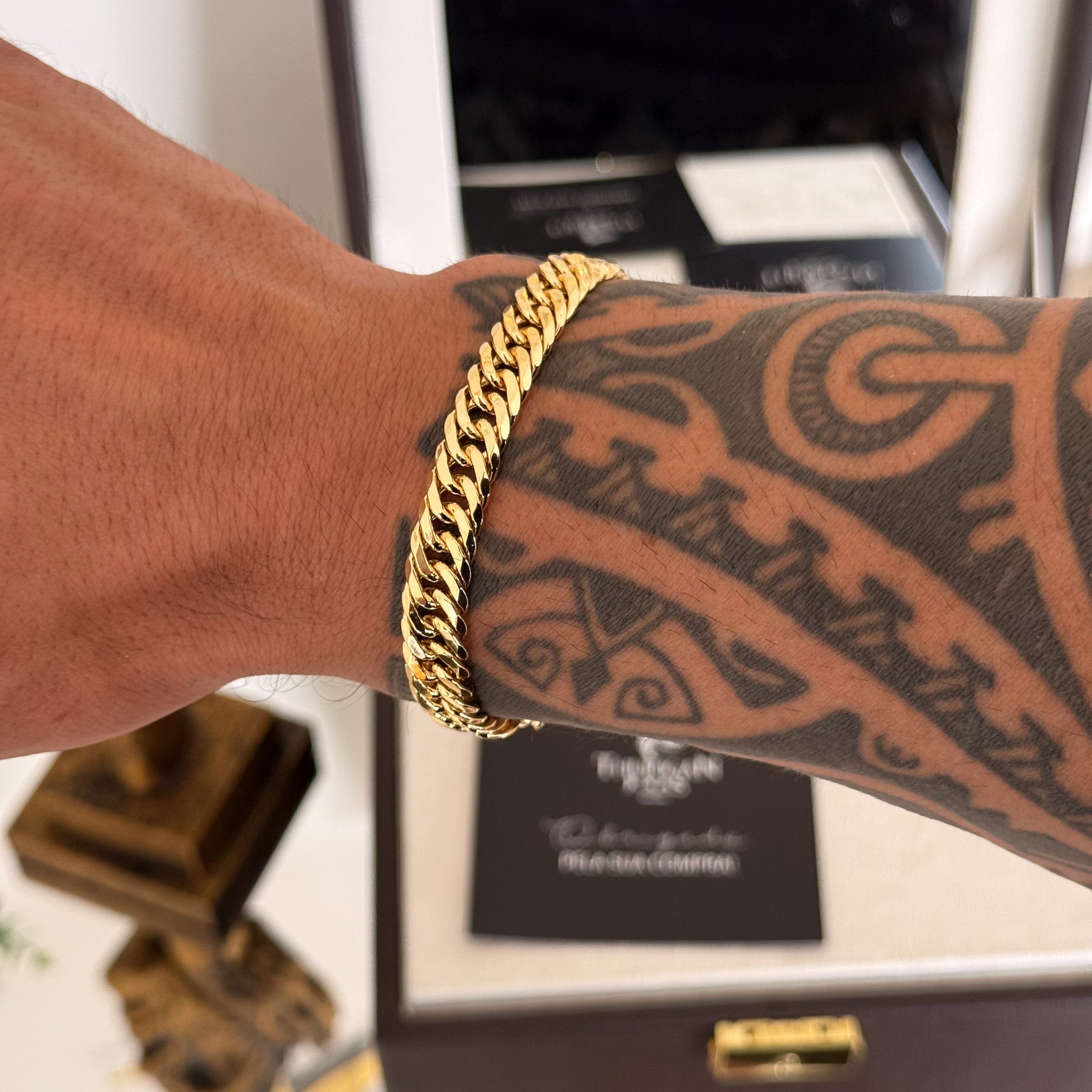Pulseira Lacraia 10mm 27gr Fecho Duplo Banhado A Ouro 18k