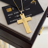 Pingente Crucifixo Com Oração Pai Nosso E Jesus 5x3,5cm Banhado A Ouro 18k