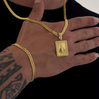 Colar N. Sra. Aparecida Cravejado P - Corrente e Pulseira Lacraia Banhado A Ouro 18k