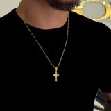Colar Crucifixo Face De Cristo Cravejado P - Corrente Cadeado Alongado Banhado A Ouro 18k