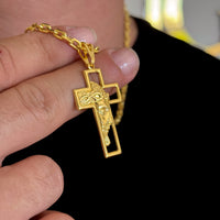 Colar Crucifixo Com Jesus Vazado - Corrente e Pulseira Cadeado Banhado A Ouro 18k
