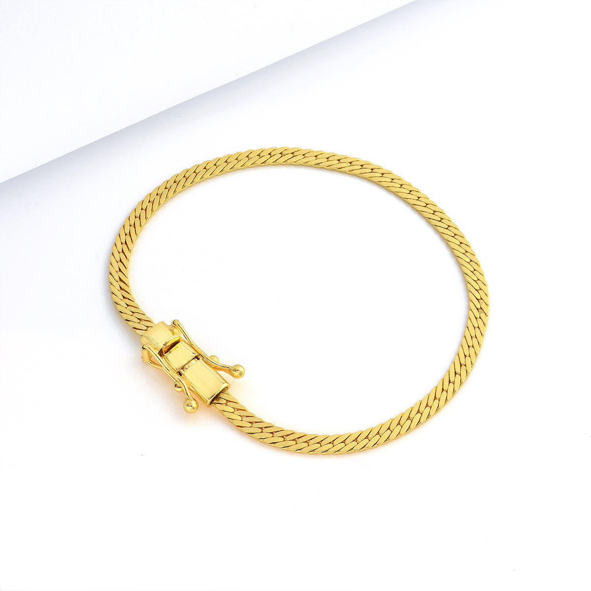 Pulseira Grumet Flat 4mm 5gr Fecho Duplo Banhado A Ouro 18k