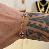 Pulseira Elo Português 2mm Trevo Topázio Banhado A Ouro 18k