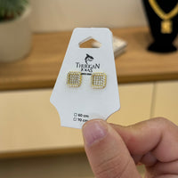Brinco Quadrado Cravejado Banhado A Ouro 18k