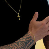 Colar Crucifixo Jesus Na Cruz - Corrente Cadeado e Pulseira Grumet Flat Banhado A Ouro 18k