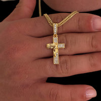Colar Crucifixo Face De Cristo Cravejado P - Corrente Lacraia Banhado A Ouro 18k