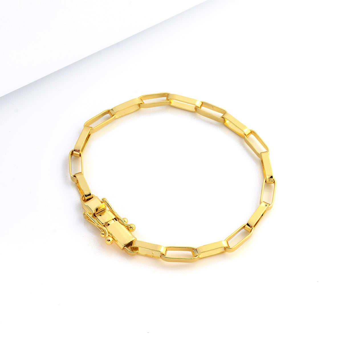 Pulseira Elo Alongado 5mm 4gr Fecho Duplo Banhado A Ouro 18k