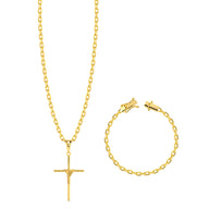 Colar Crucifixo Palito M - Corrente e Pulseira Cadeado Banhado A Ouro 18k