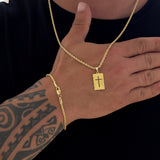 Colar Plaquinha Crucifixo Vazado - Corrente e Pulseira Baiana Banhado A Ouro 18k