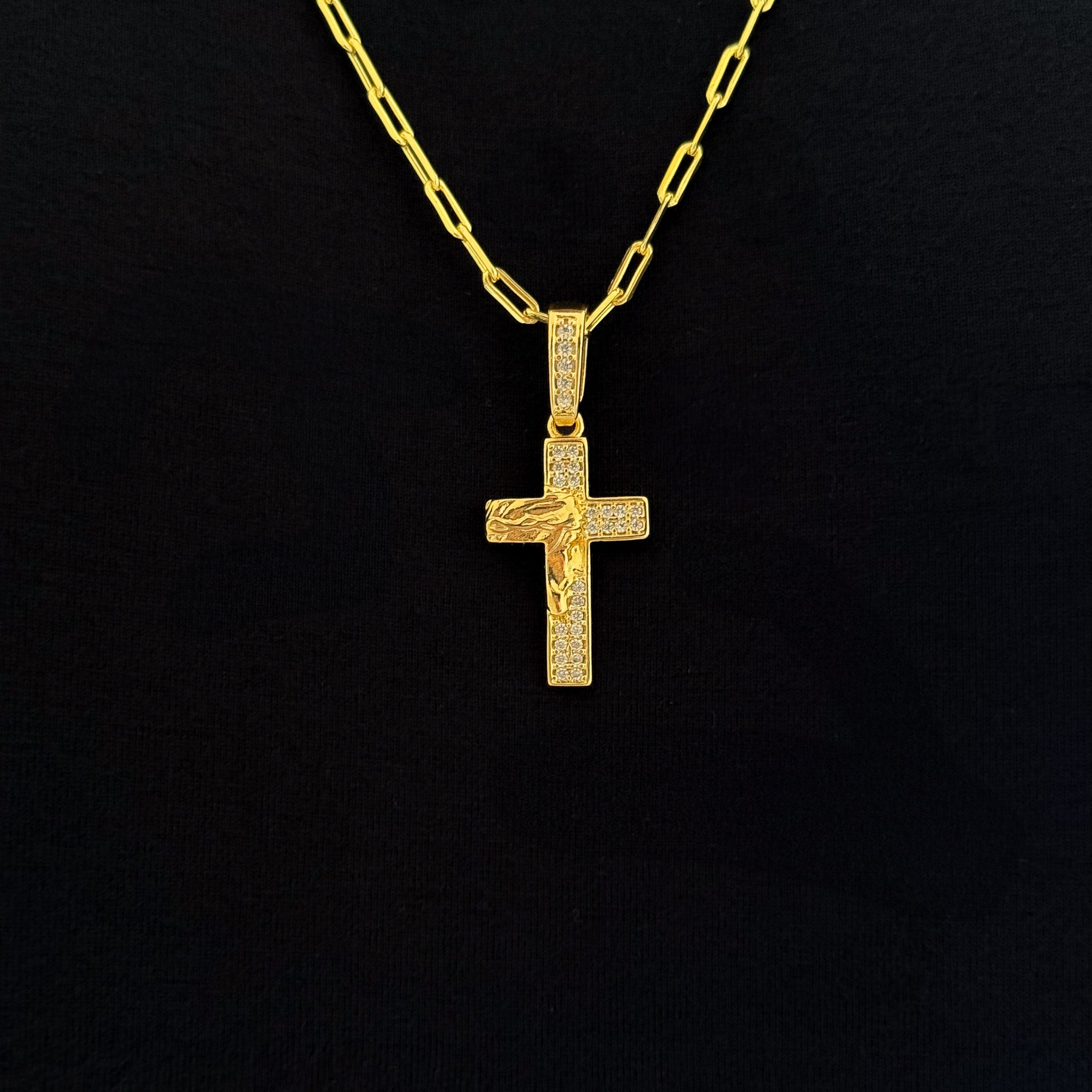 Colar Face De Cristo Cravejado P - Corrente e Pulseira Cadeado Alongado Banhado A Ouro 18k