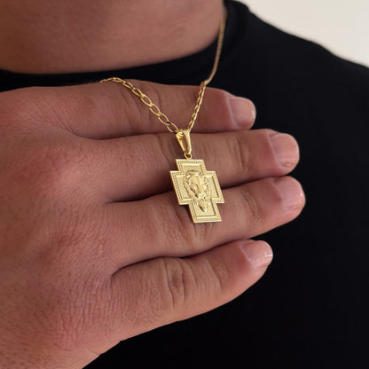 Colar Crucifixo Leão Judá - Corrente e Pulseira Grumet Alongada Banhado A Ouro 18k