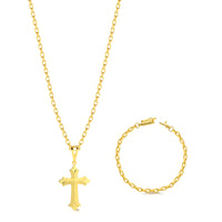 Colar Crucifixo Português - Corrente e Pulseira Veneziana Banhado A Ouro 18k