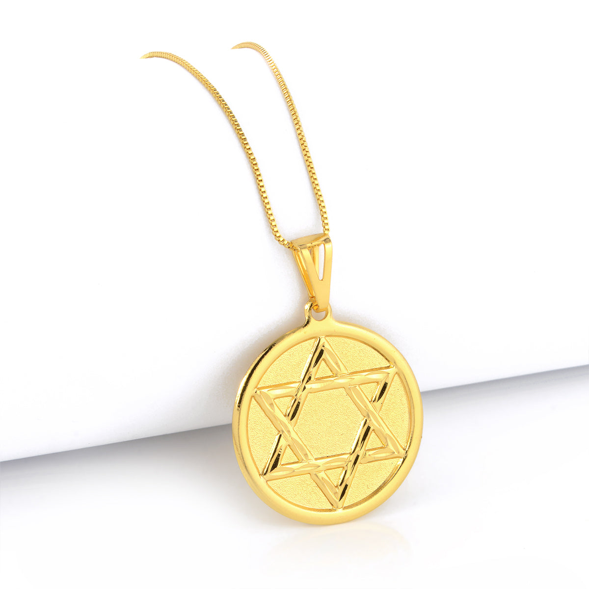 Pingente Medalha Estrela de Davi 3x3cm Banhado A Ouro 18k