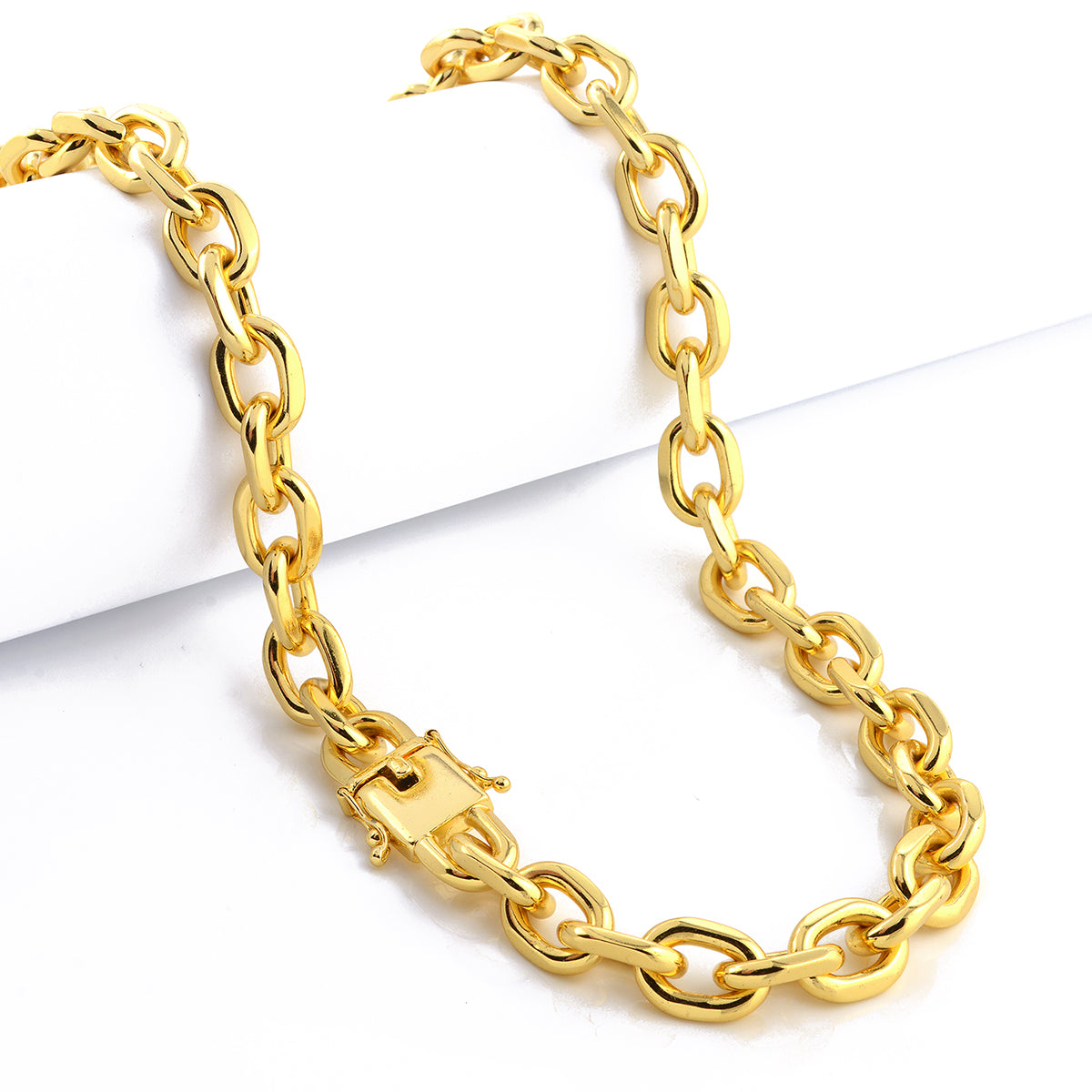 Corrente Cadeado 12mm 140gr Fecho Duplo Banhado A Ouro 18k