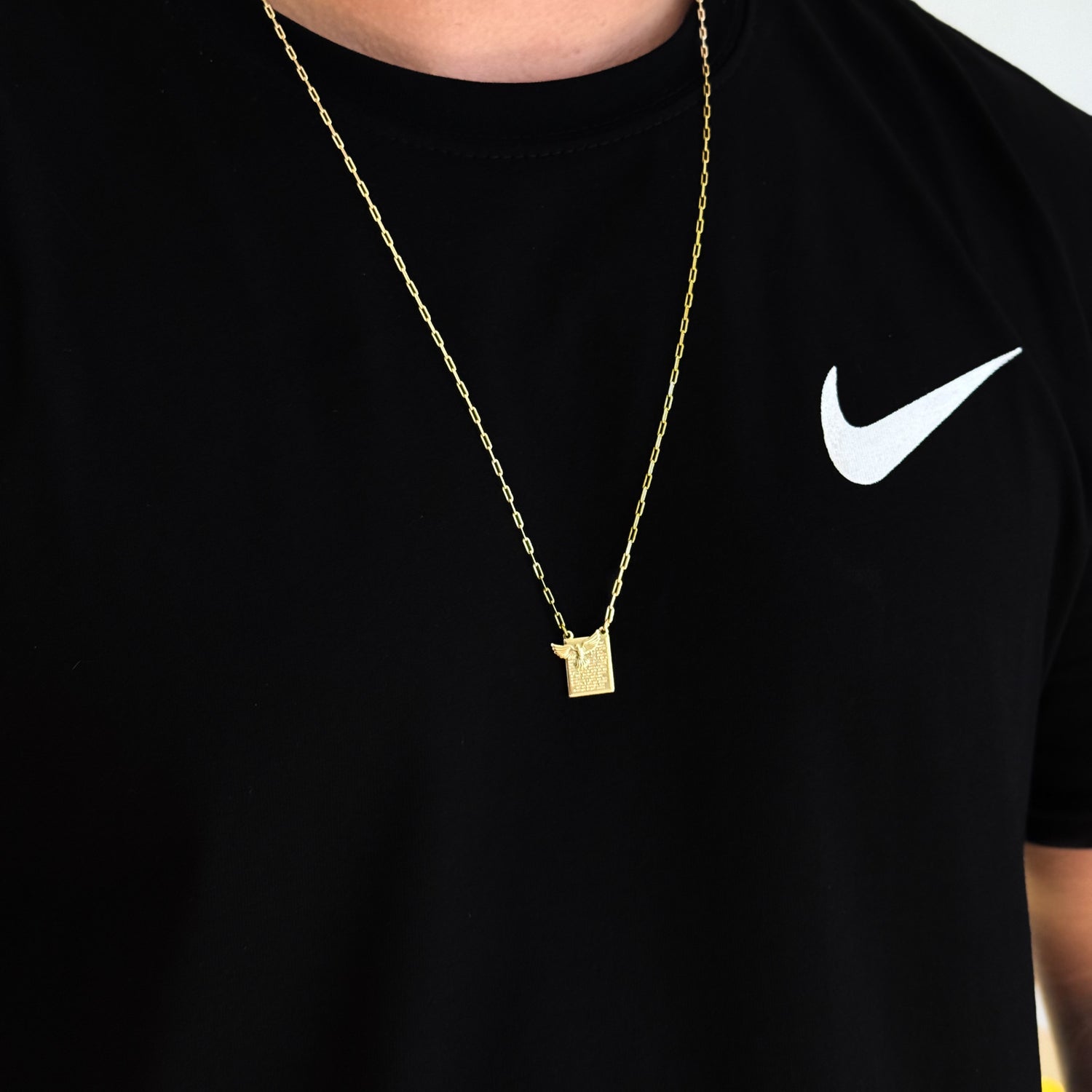 Kit Escapulário Espírito Santo Oração Pai Nosso e Pulseira Trevo Onix Banhado A Ouro 18k
