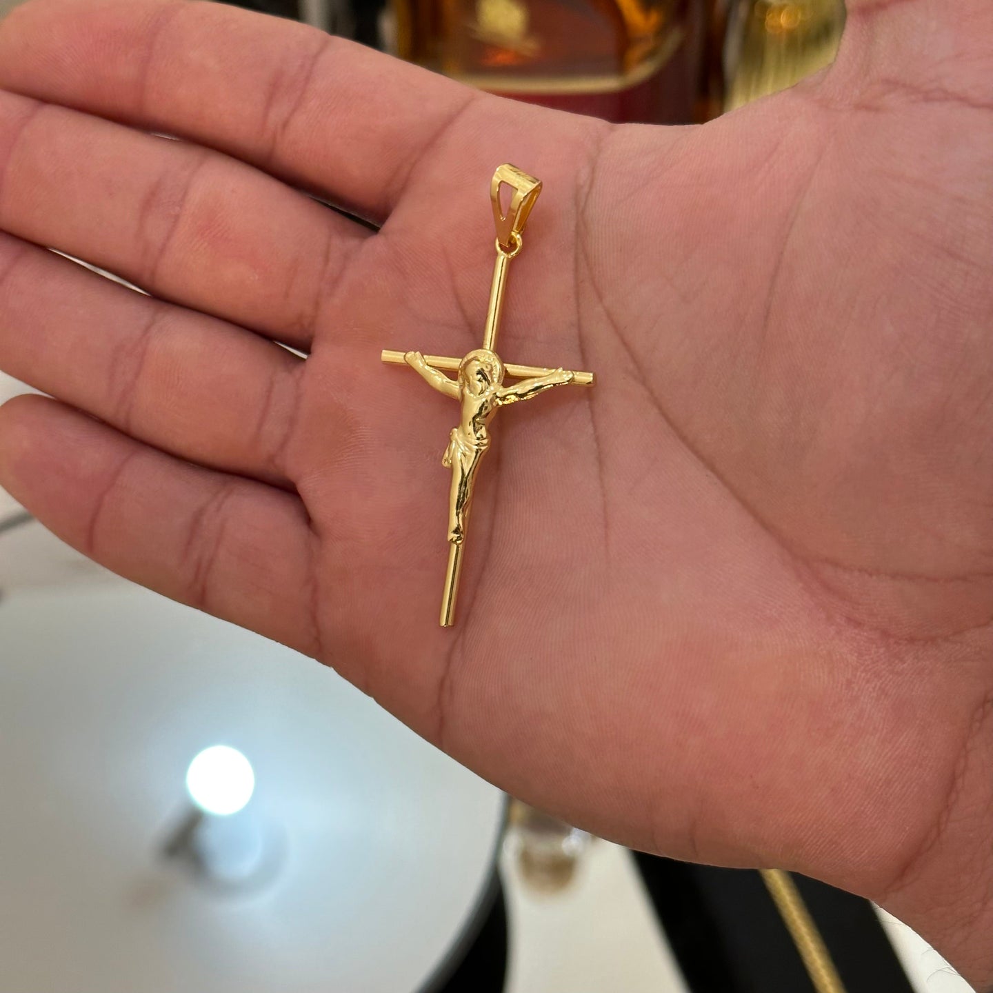 Pingente Crucifixo Palito Jesus G 5X3cm Banhado A Ouro 18k