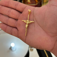 Pingente Crucifixo Palito Jesus G 5X3cm Banhado A Ouro 18k