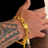 Pulseira Cadeado 12mm 45gr Fecho Duplo Banhado A Ouro 18k
