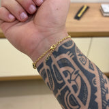 Pulseira Elo Português 2mm Trevo Ônix Banhado A Ouro 18k
