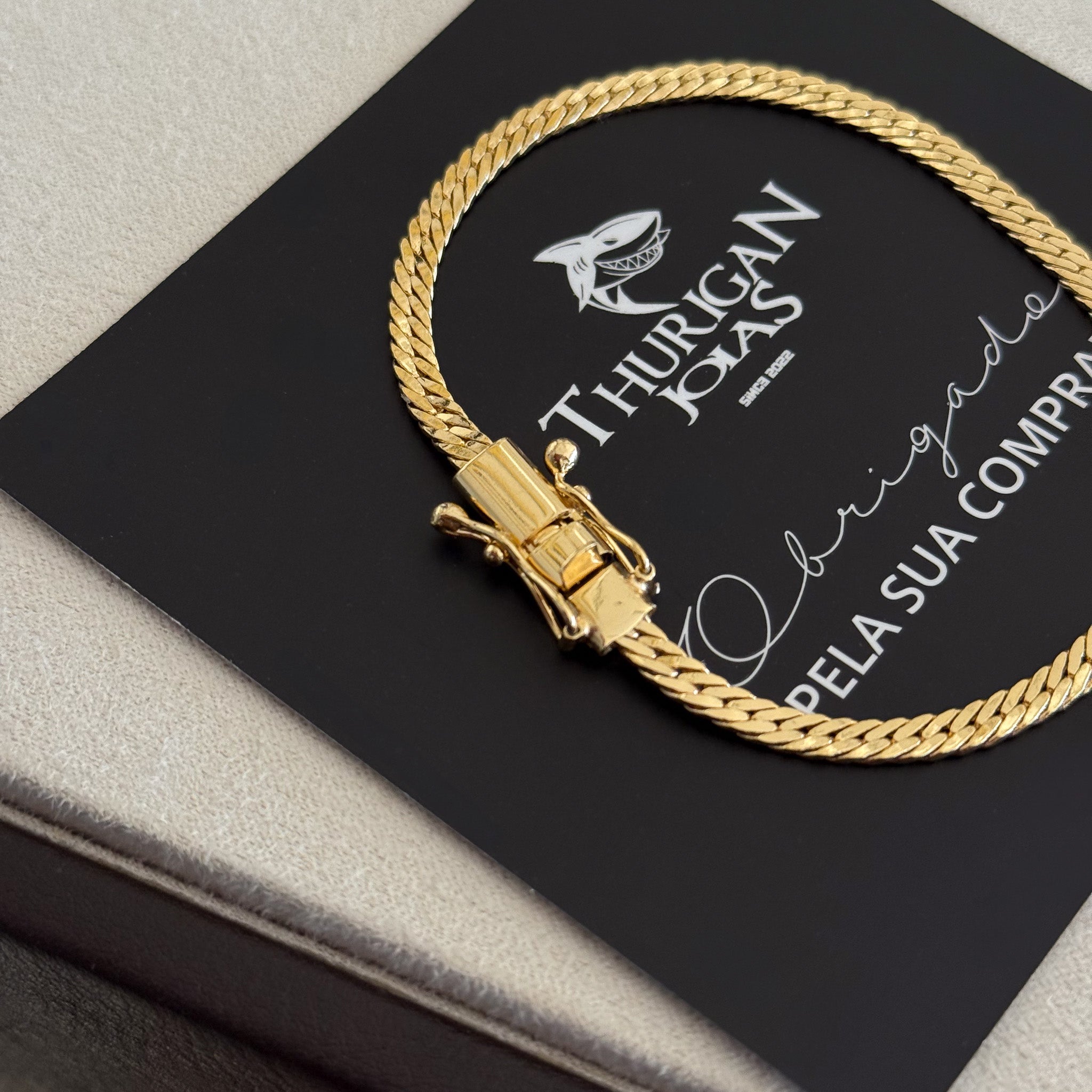 Pulseira Grumet Flat 4mm 5gr Fecho Duplo Banhado A Ouro 18k