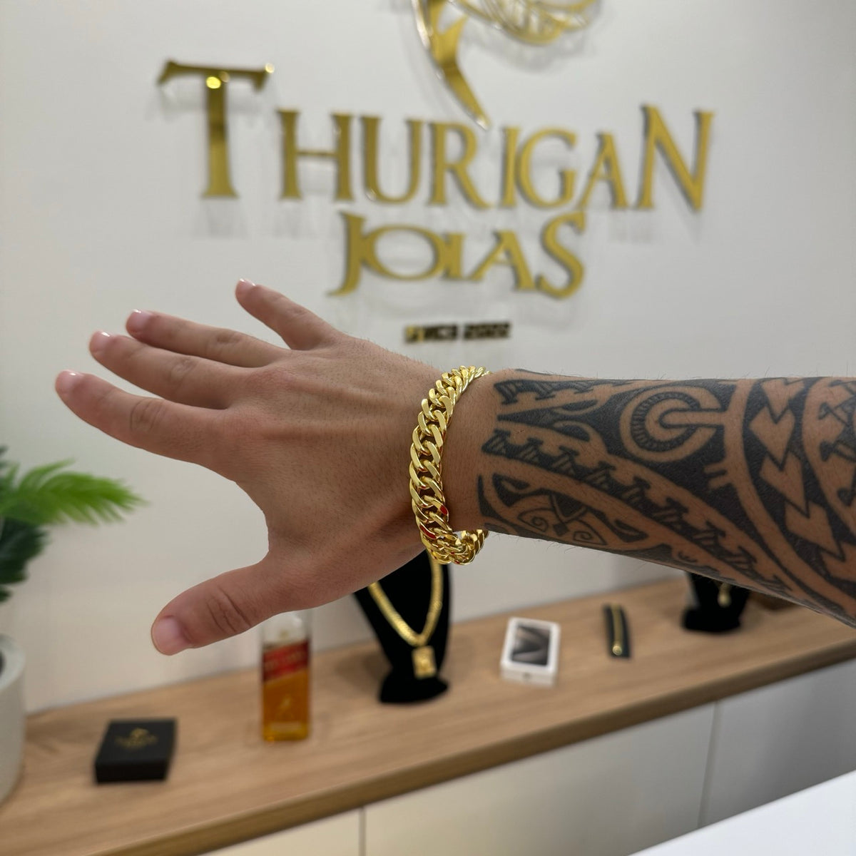 Pulseira Lacraia 13mm 50gr Fecho Duplo Banhado A Ouro 18k
