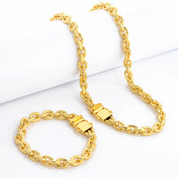 Kit Corrente e Pulseira Cadeado 8mm Fecho Duplo Banhado A Ouro 18k
