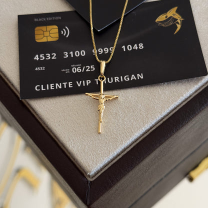 Pingente Crucifixo Palito Jesus P 3x2cm Banhado A Ouro 18k