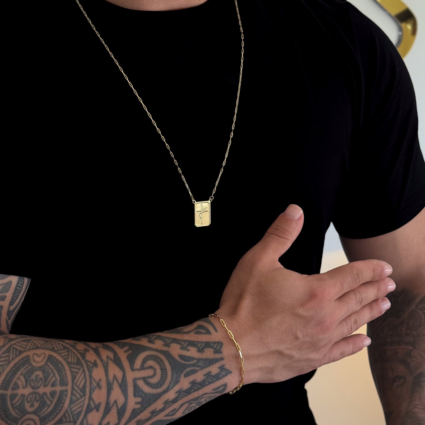 Kit Escapulário Cadeado Alongado Fé e Pulseira Cadeado Alongado Banhado A Ouro 18k