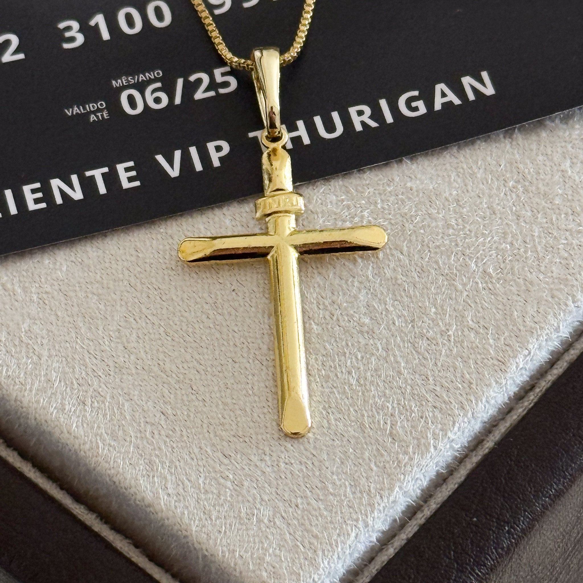 Pingente Crucifixo Palito Liso Inri 2,5x1,5cm Banhado A Ouro 18k