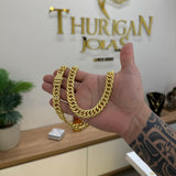 Kit Corrente e Pulseira Lacraia 13mm Fecho Duplo Banhado A Ouro 18k