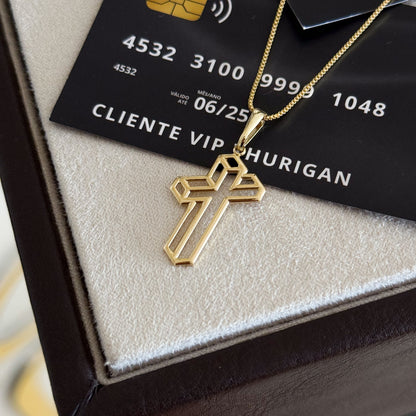 Pingente Crucifixo 3D 2,8x1,9cm Banhado A Ouro 18k