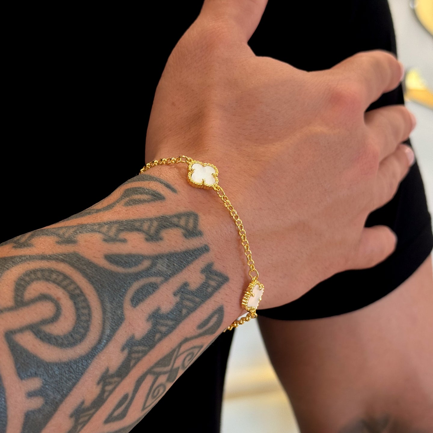 Pulseira Elo Português 2mm Trevo Safira Banhado A Ouro 18k