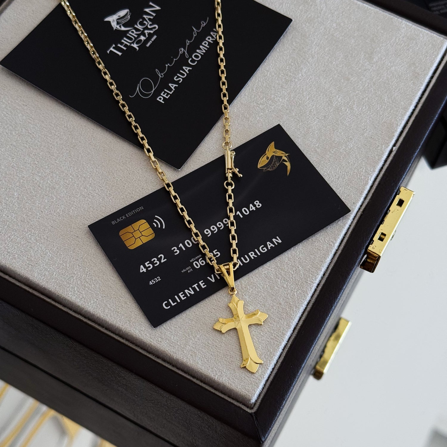 Colar Crucifixo Português - Corrente e Pulseira Veneziana Banhado A Ouro 18k