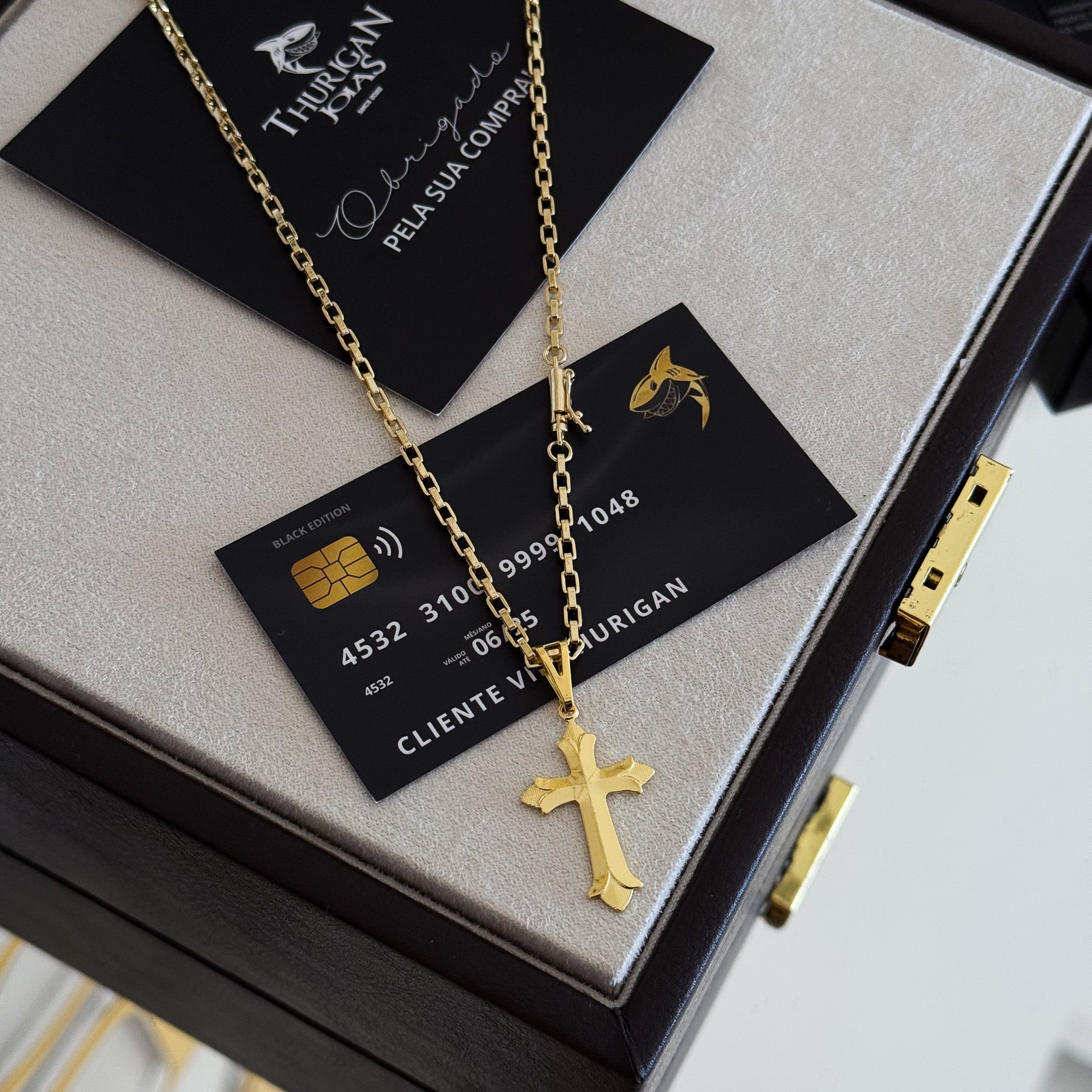 Colar Crucifixo Português - Corrente e Pulseira Veneziana Banhado A Ouro 18k