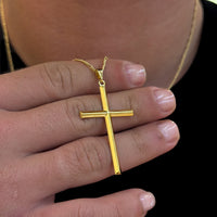 Colar Crucifixo Liso - Corrente 3 Por 1 Fígaro Banhado A Ouro 18k