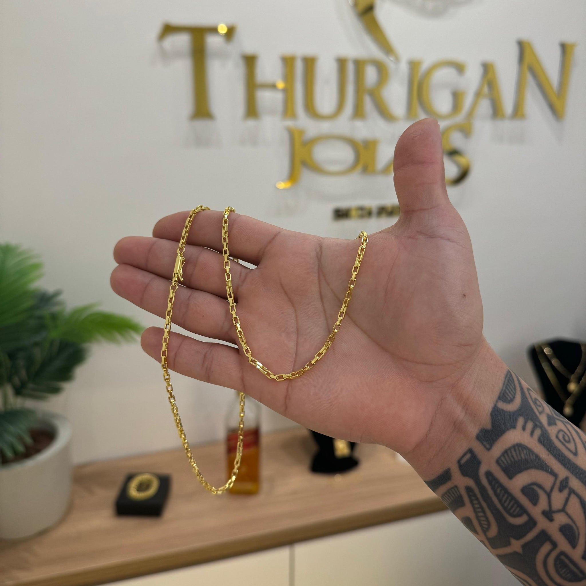 Corrente Veneziana 3mm 11gr Fecho Bomba Banhado A Ouro 18k