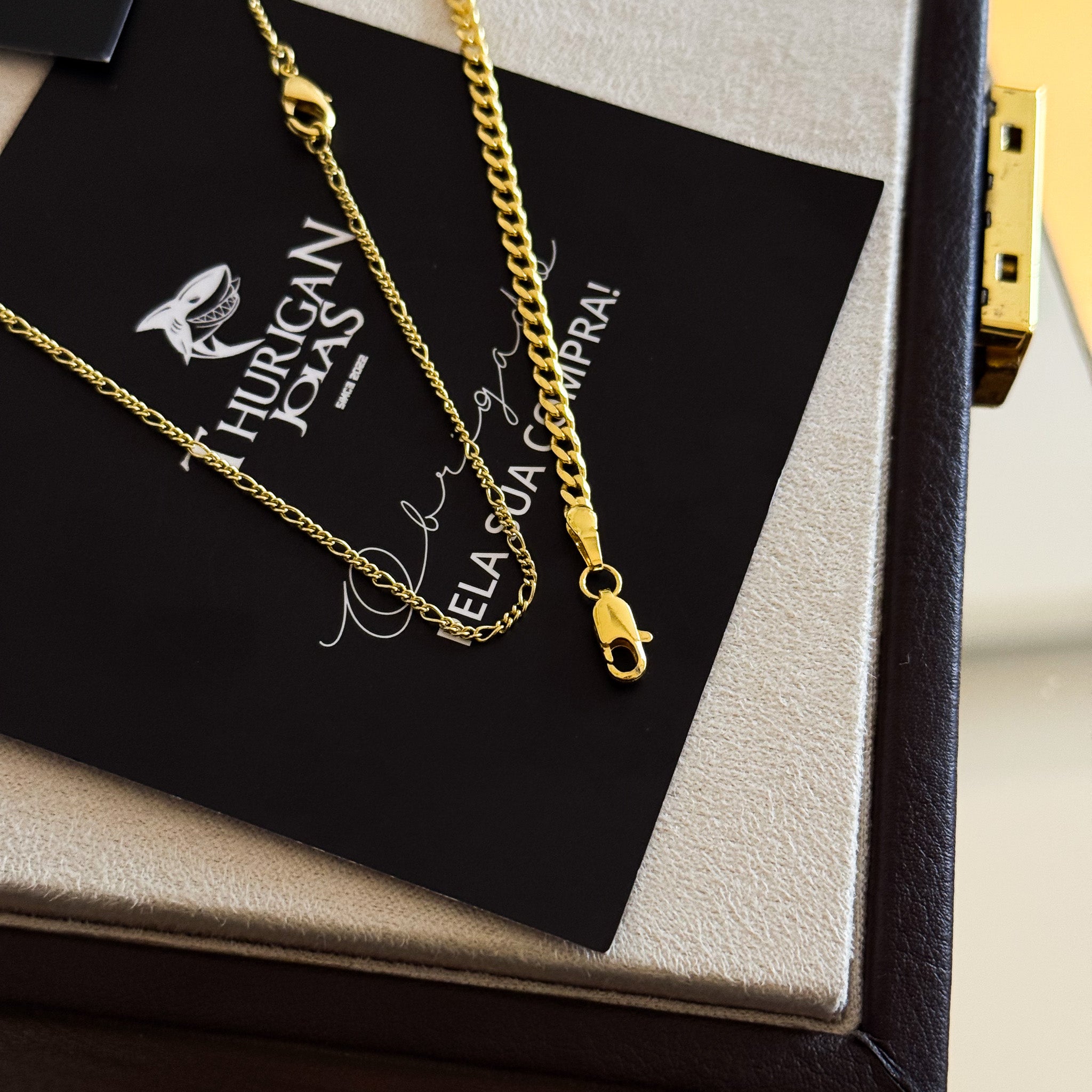 Kit Corrente 3 Por 1 Fígaro e Pulseira Grumet Banhado A Ouro 18k