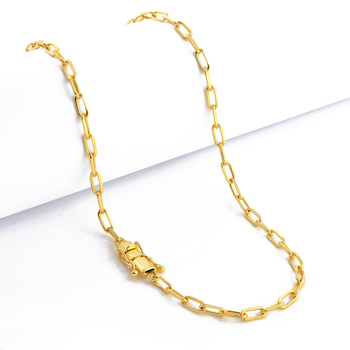 Corrente Cadeado Alongado 4mm 18gr Fecho Duplo Banhado A Ouro 18k
