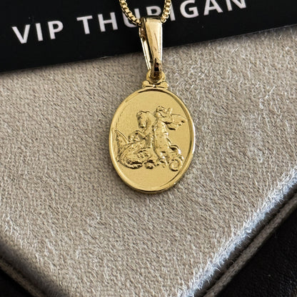 Pingente Plaquinha Oval São Jorge 3,5x2,5cm Banhado A Ouro 18k